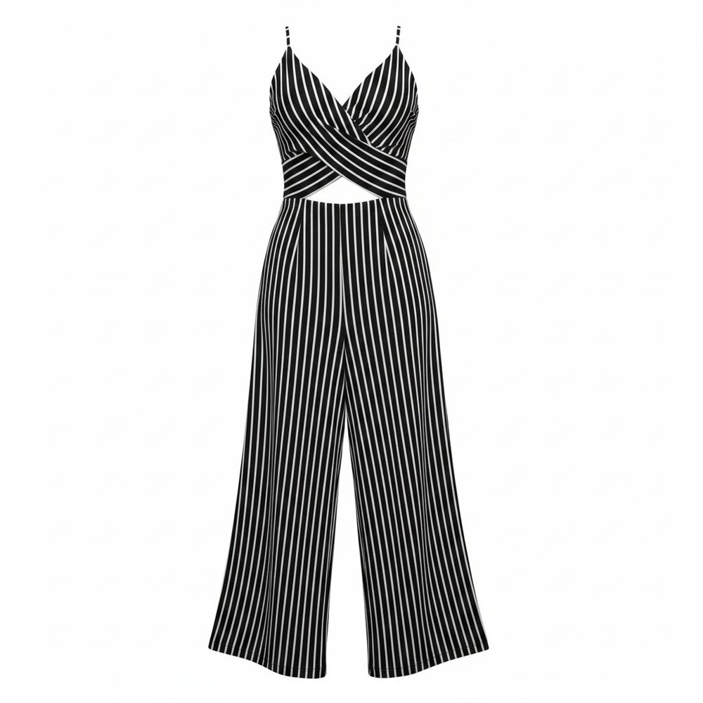 Hollister California‎ Striped Wide Leg Jumpsuit Cutout Navy White XS Women's